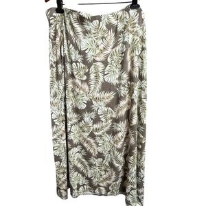 J.Jill Women's 3X Maxi Skirt Olive Green White Leaf Print New Cottagecore Prarie